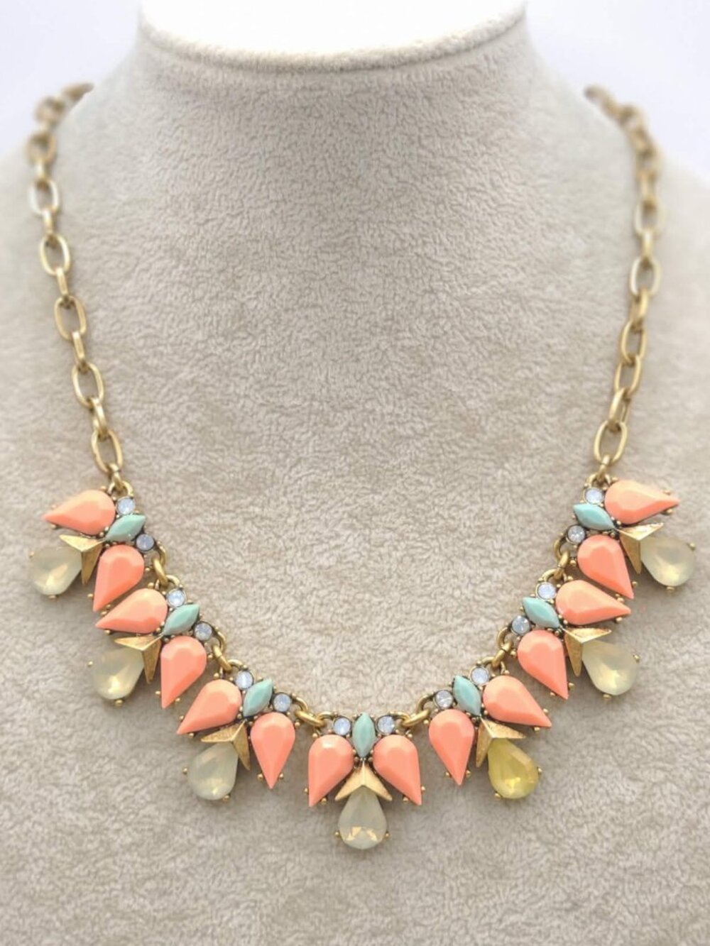 J Crew Orange Green Resin Gold Tone Necklace